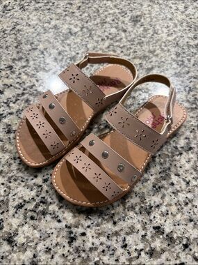 Rachel Shoes Girls' Pink Tan Floral Cutout Slingback Sandals